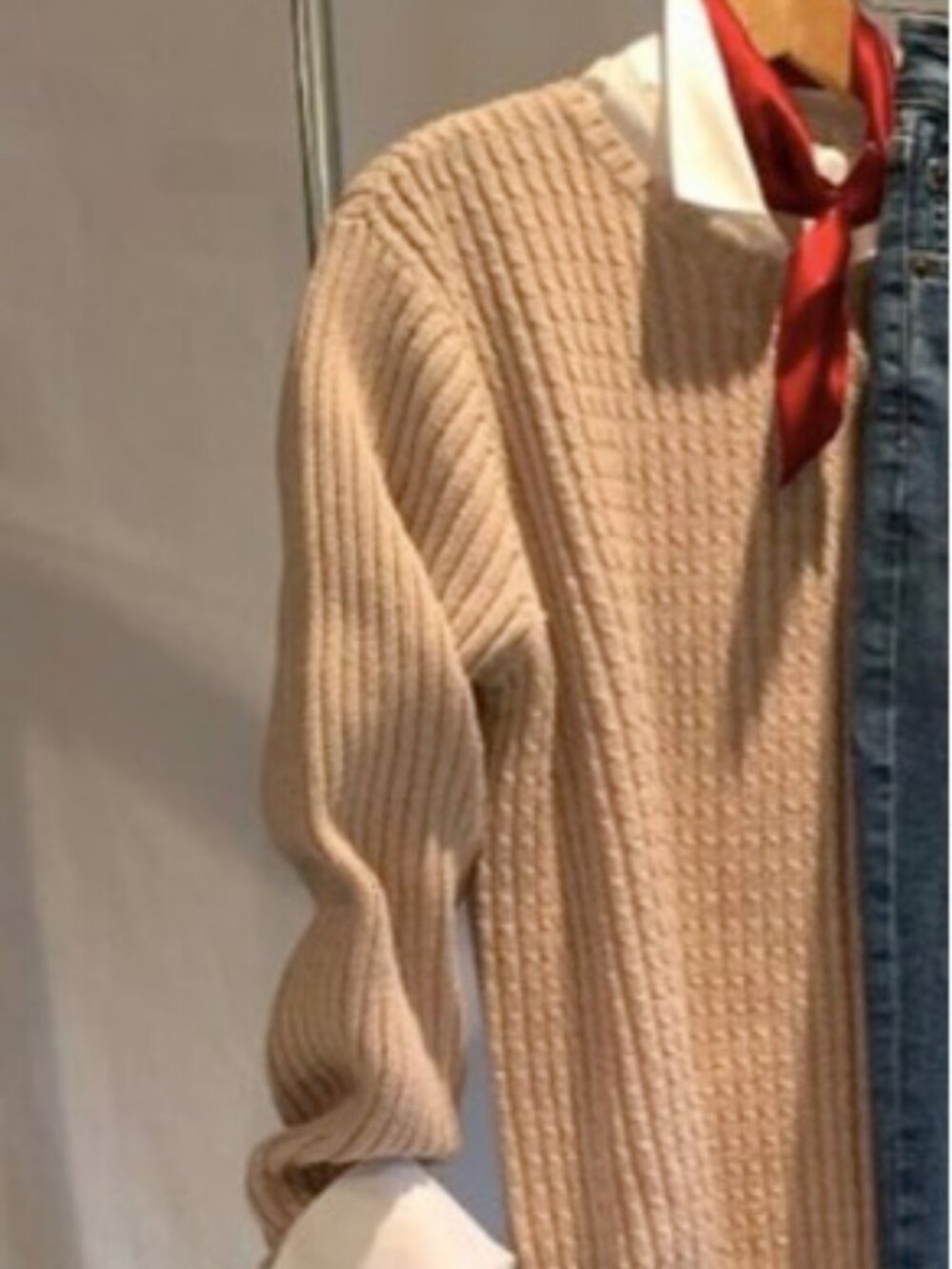 Cable Knit Sweater 100% Cotton Liz Claiborne Beige X-Large